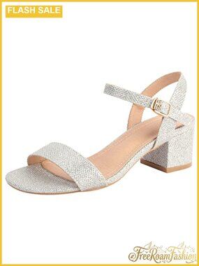 New Glitter Open Toe Ankle Strap Low Block Chunky Heel Dress Sandals